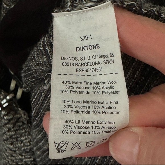 Diktons Barcelona extra fine merino wool blend black/gray cardigan sweater, L - Picture 6 of 7